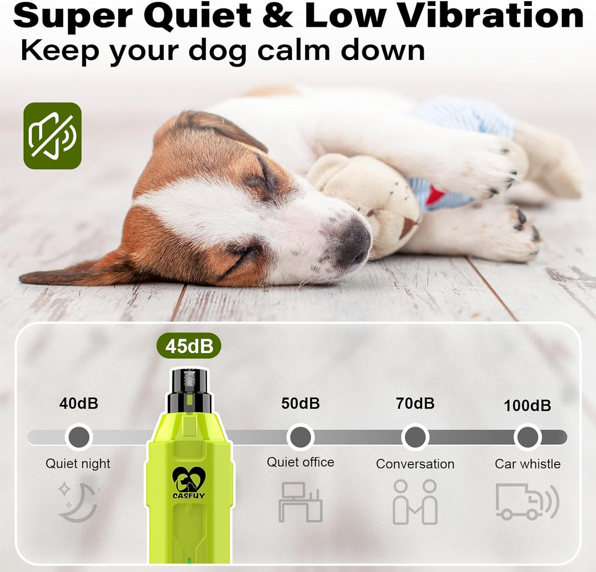 Casfuy 6-Speed Dog Nail Grinder - Newest Enhanced Pet Nail Grinder Super Quiet Rechargeable