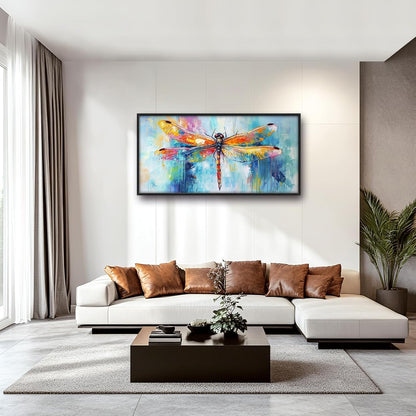 Extra Large Abstract Dragonfly Framed Wall Art for Living Room,Oversized Colorful Dragonfly