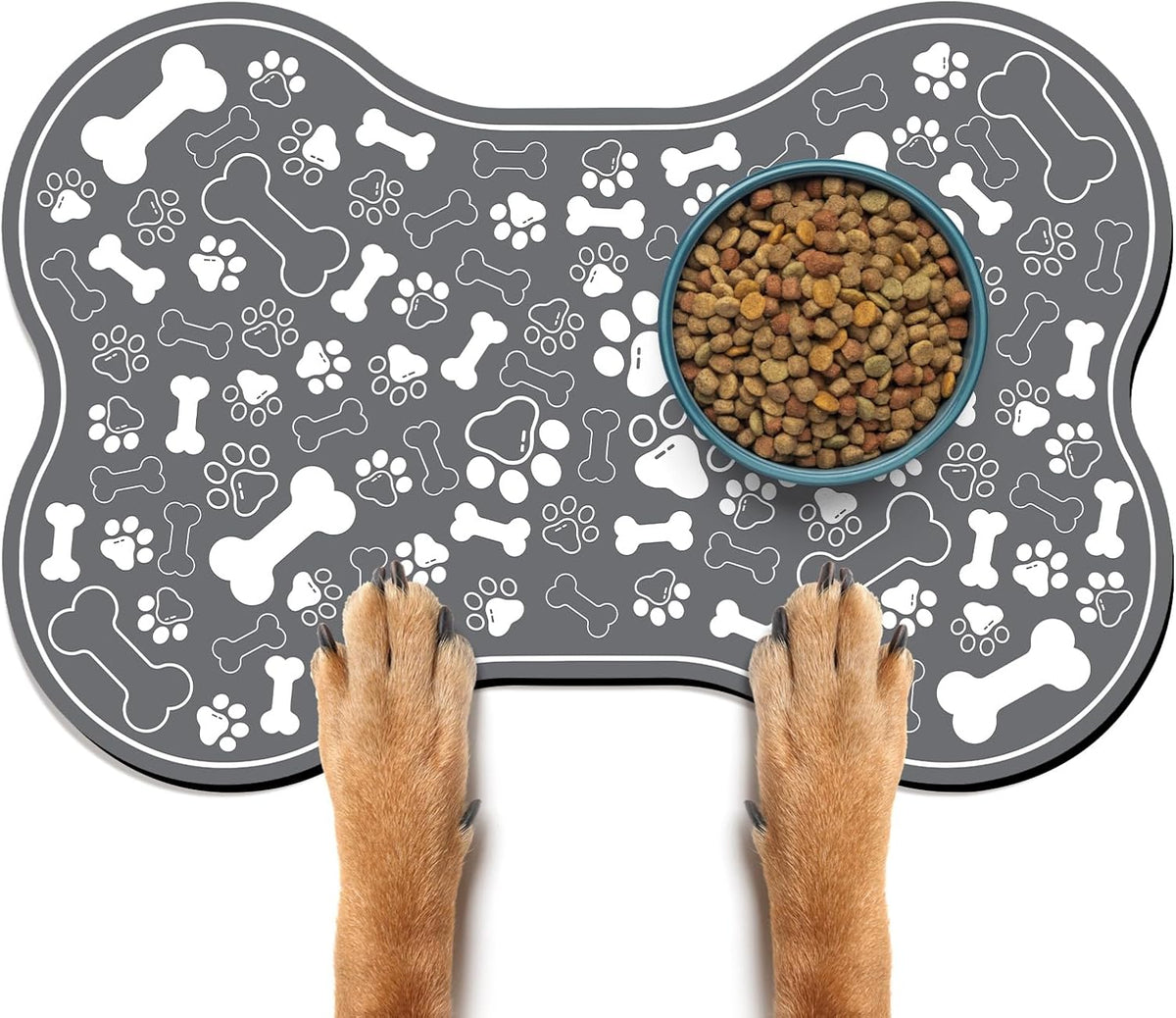 Dog & Cat Food Mat Bone Shaped Pet Feeding Mat Quick Absorb Water Bowl Placemat with Rubber Backing