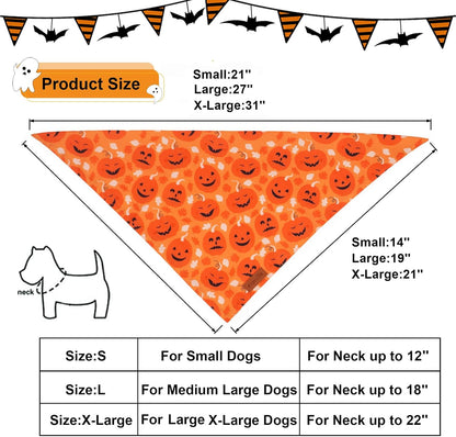PTDECOR Halloween Dog Bandana, Reversible Holiday Pet Scarf, Multi Size, Triangle Puppy Halloween