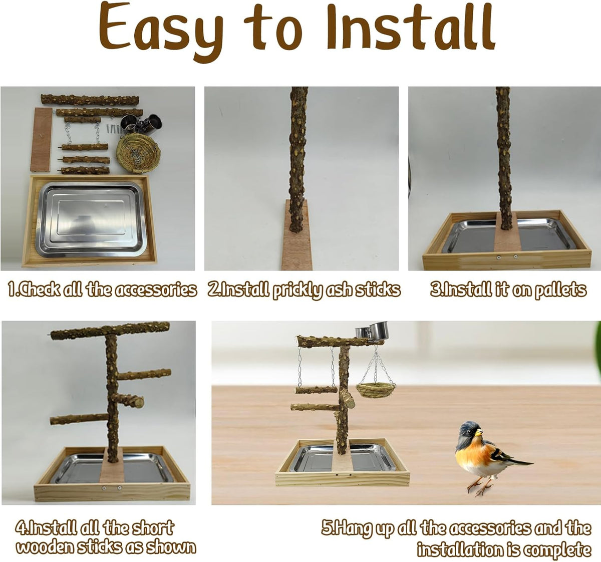 Tfwadmx Bird Perch Natural Wood Stand Toy Parrot Play Stand Platform and Hanging Bird Nests Bird