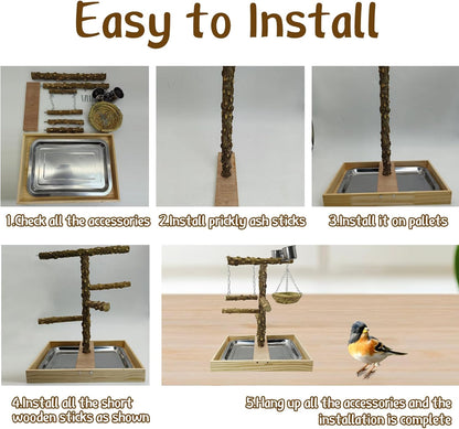 Tfwadmx Bird Perch Natural Wood Stand Toy Parrot Play Stand Platform and Hanging Bird Nests Bird