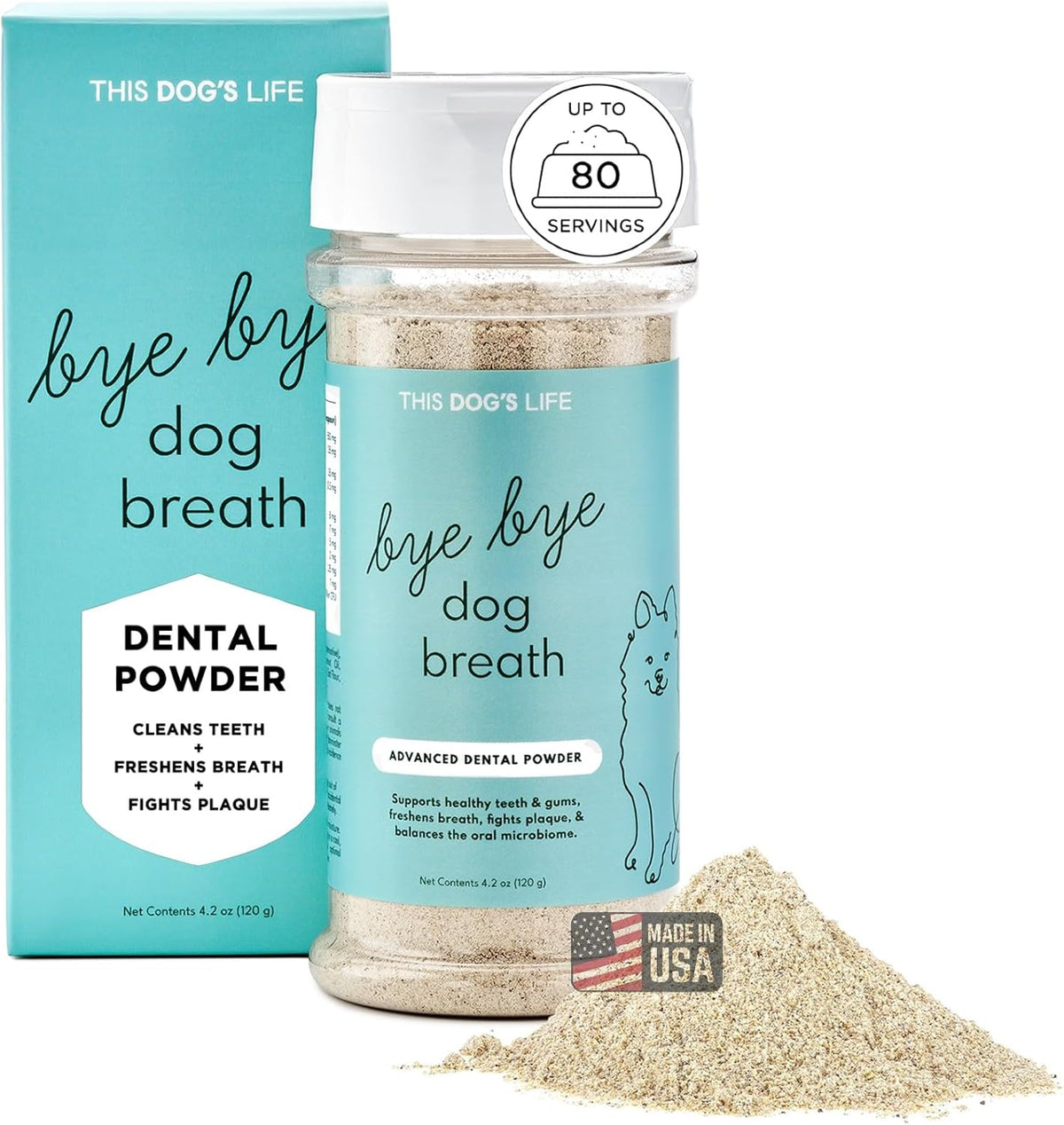 Dog Dental Powder – Vet Formulated - Cleans Teeth, Freshens Breath, Fights Plaque and Tartar