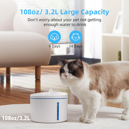 DOGNESS D06 Cat Water Fountain with Filter, Keep Water Fresh Automatic 3.2L Large Capacity Ultra