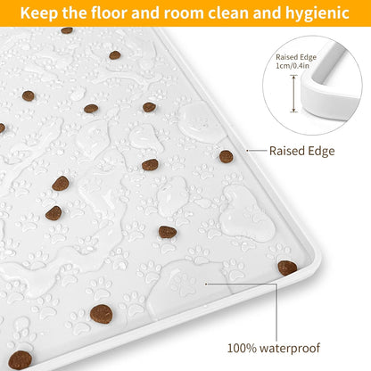 Ptlom Pet Placemat for Dog and Cat, Waterproof Silicone Pet Feeding Bowl Mats for Food and Water