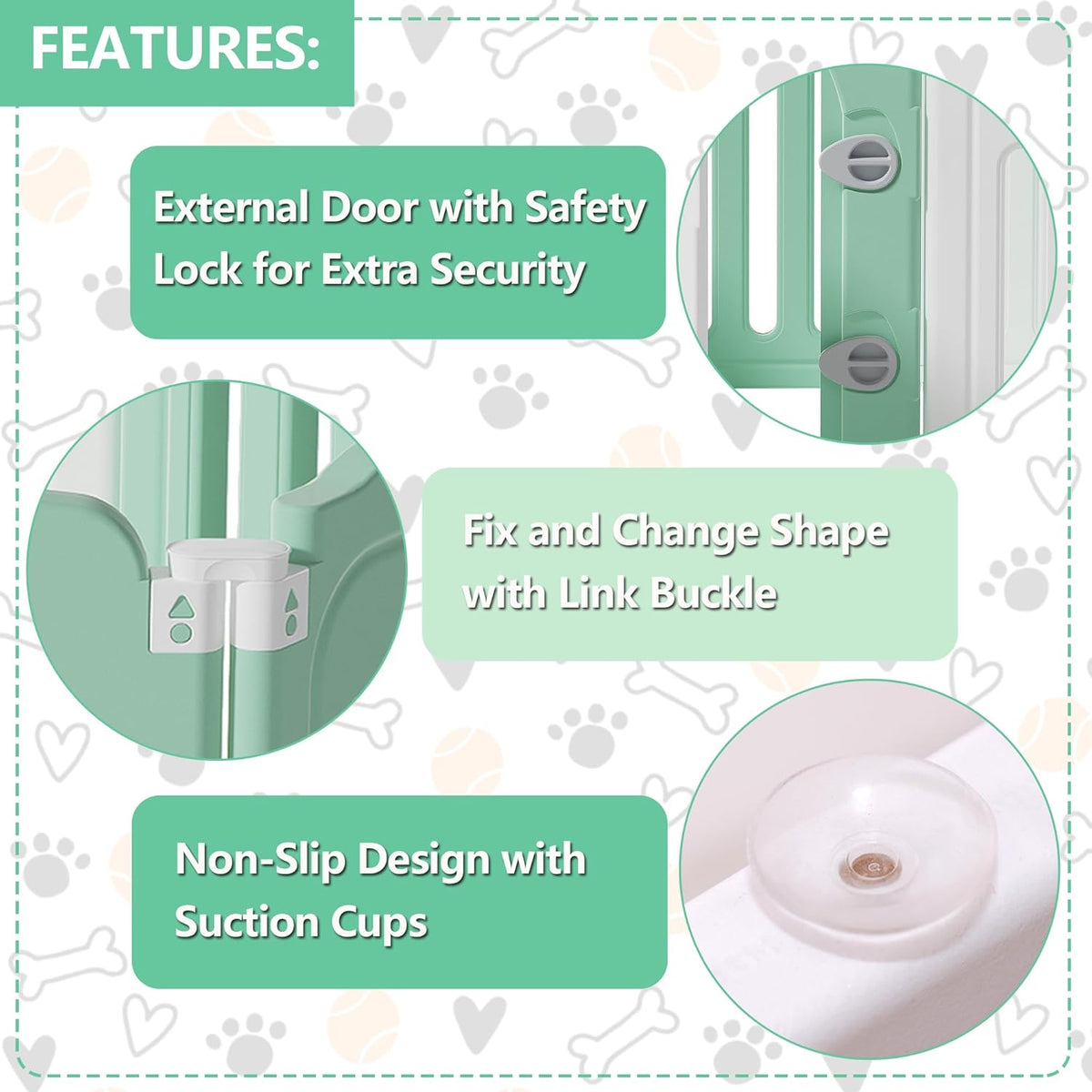 Foldable Dog Play Pen Indoors, Non-Slip Sturdy Puppy Playpen with Door, 25.5" H 10-Panel Adjustable