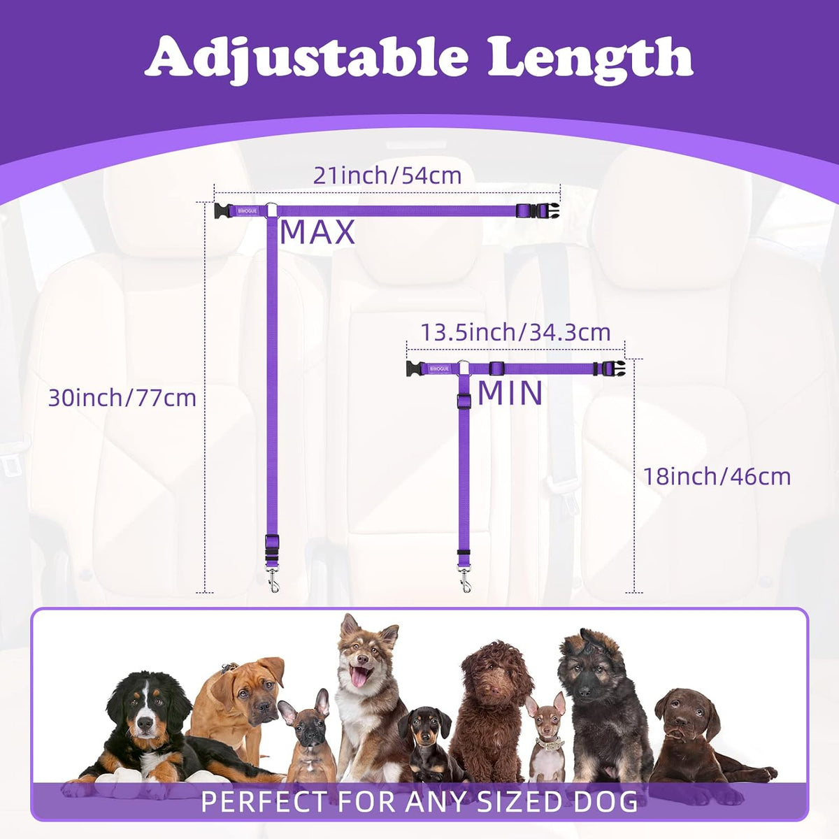 BWOGUE 2 Packs Dog Cat Safety Seat Belt Strap Car Headrest Restraint Adjustable Nylon Fabric Dog