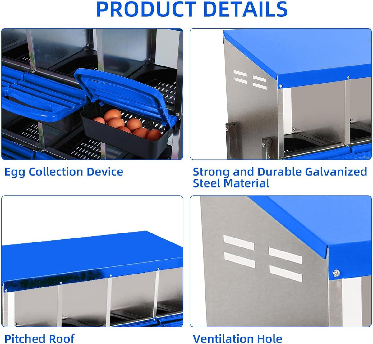 Chicken Nesting Boxes, 8 Hole Metal Chicken Laying Box with with Removable Trays and Roll Out Egg