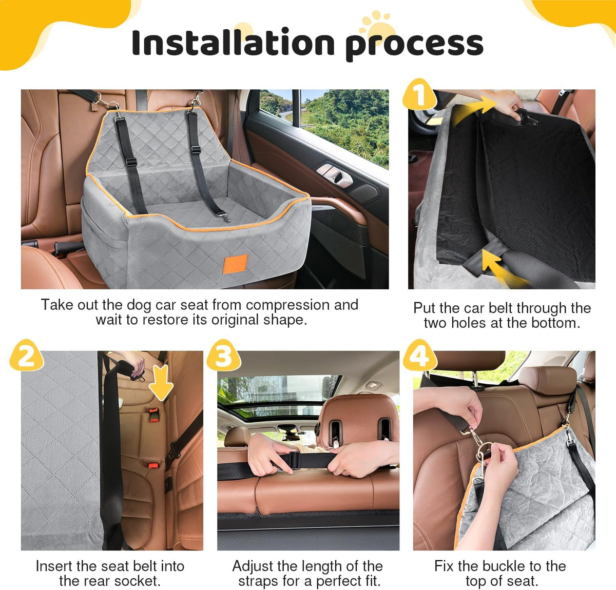Dog Car Seat for Large/Medium Dog, Booster Seat for Dogs Under 55Lbs or 2 Small Puppy, Detachable