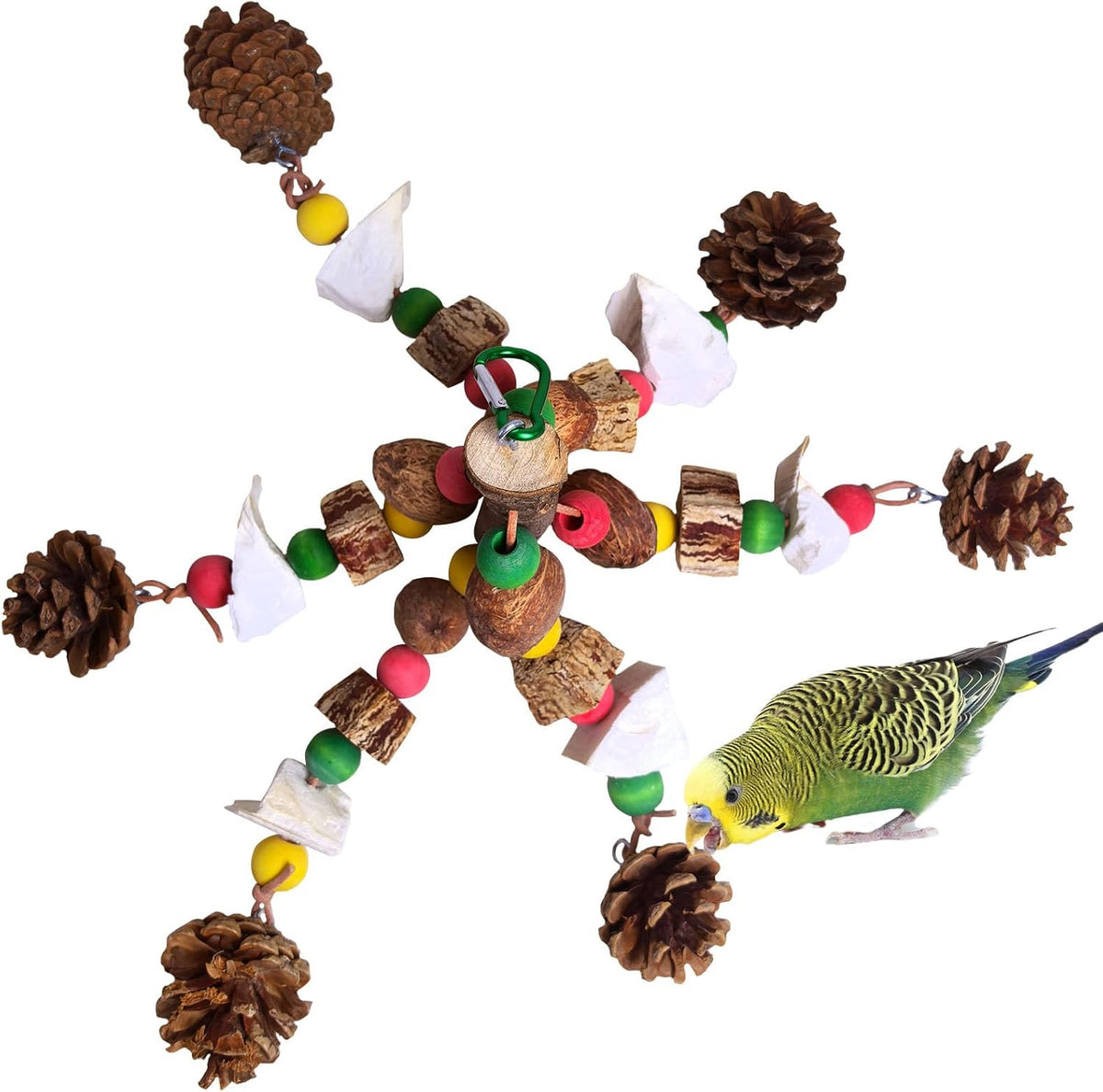 kathson Parrot Chew Toys, Medium Size Natural Wooden Bird Toys with Colorful Blocks, Hanging Bird