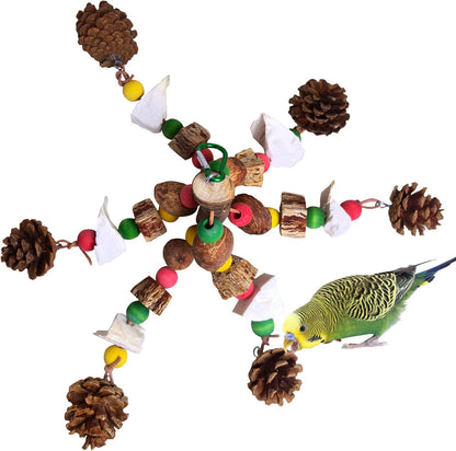 kathson Parrot Chew Toys, Medium Size Natural Wooden Bird Toys with Colorful Blocks, Hanging Bird