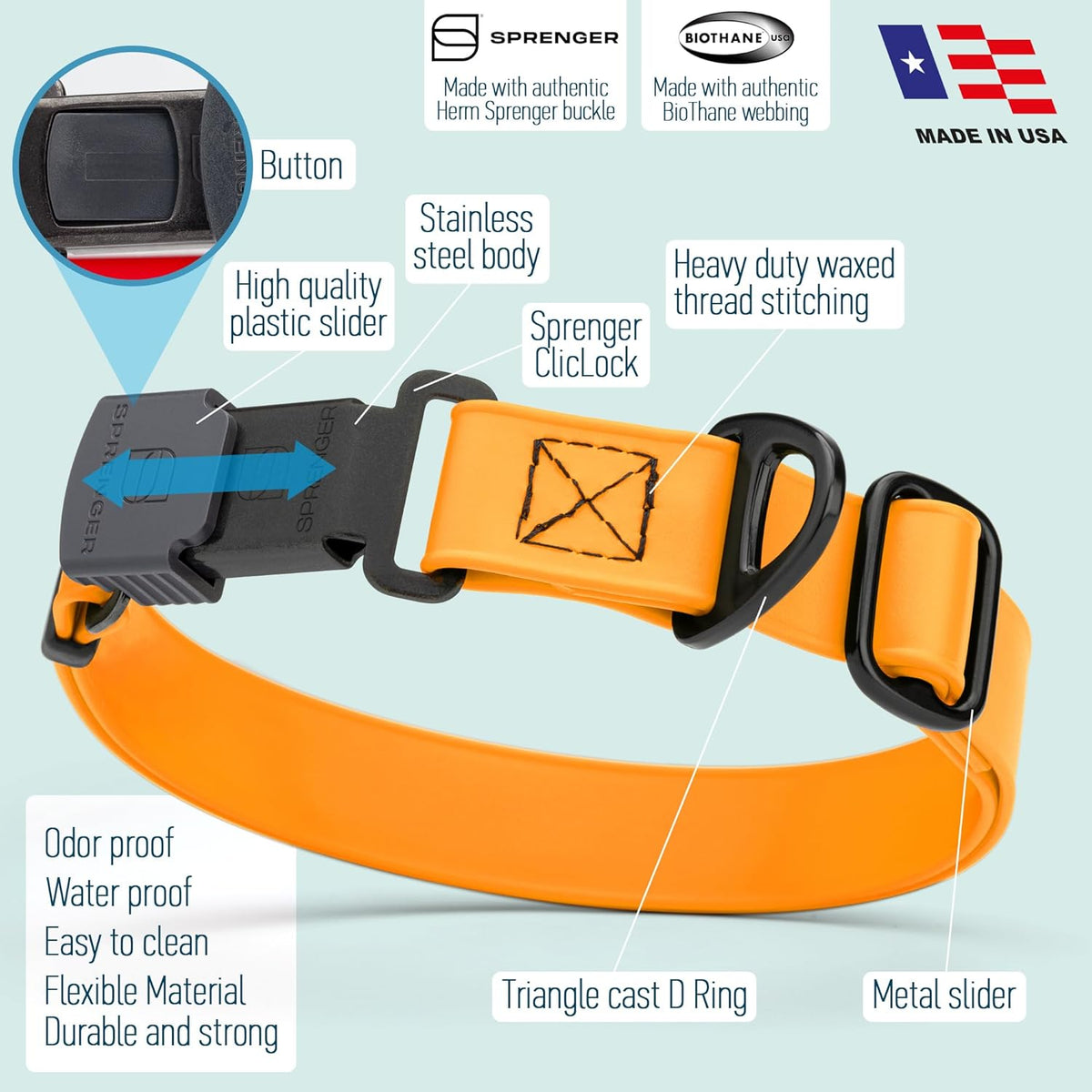 Dogline Biothane Waterproof Dog Collar with Herm Sprenger Black Stainless Steel Quick Release