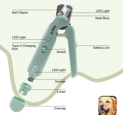 2-in-1 Dog & Cat Nail Clipper and Grinder,LED Lights & Safety Guard for Large Medium Small Dogs
