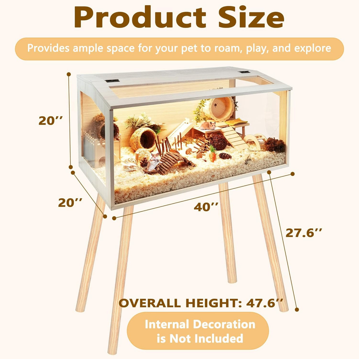 Prolee Hamster Cage Wooden Chew Proof, Extra Large Mice and Rat Habitat Openable Top with Acrylic