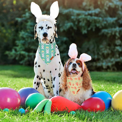 PTDECOR Easter Dog Bandana, Green and Yellow Rabbit Carrot Reversible Holiday Dog Scarf, Multi