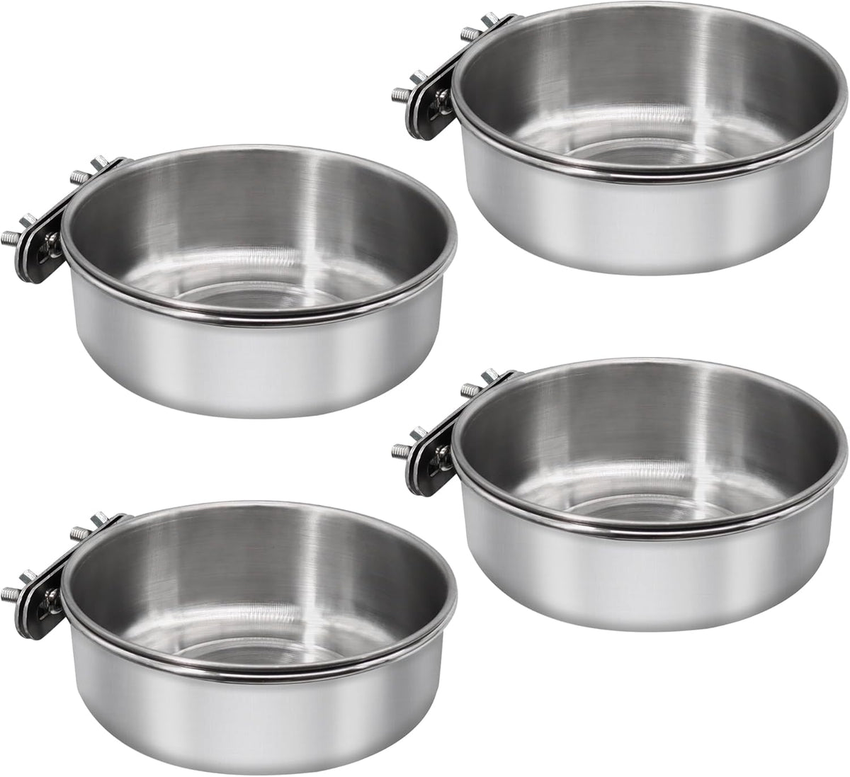 4 Pcs Medium Bird Feeding Dish Cups,Parrot Food Bowl Cage with Clamp Holder Stainless