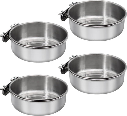4 Pcs Medium Bird Feeding Dish Cups,Parrot Food Bowl Cage with Clamp Holder Stainless