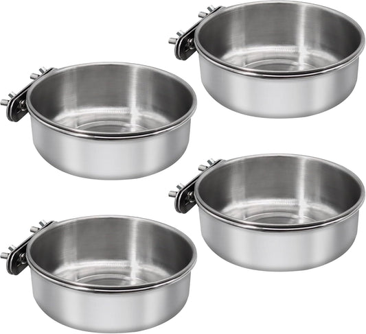4 Pcs Medium Bird Feeding Dish Cups,Parrot Food Bowl Cage with Clamp Holder Stainless