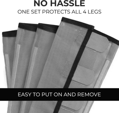 Mesh Horse Fly Boots Set of 4，Adjustable and Universal Loose Fitting & Non-Slip Horse Fly Leggings