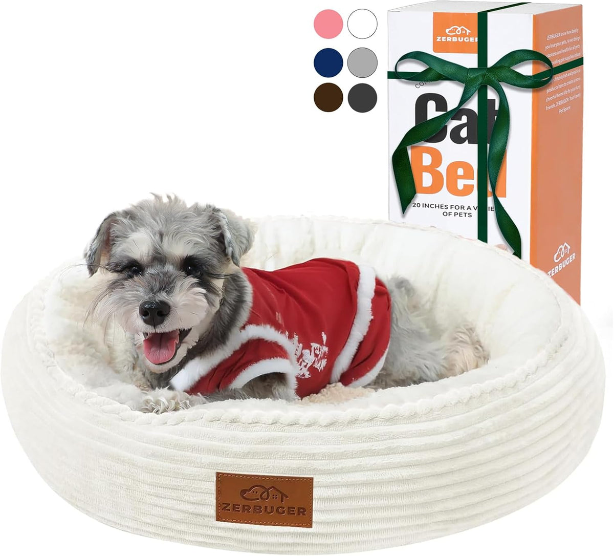 23in Cream Round Cat Dog Bed Gift for Large Medium Small Dogs Cats, Machine Washable Sleeping Sofa