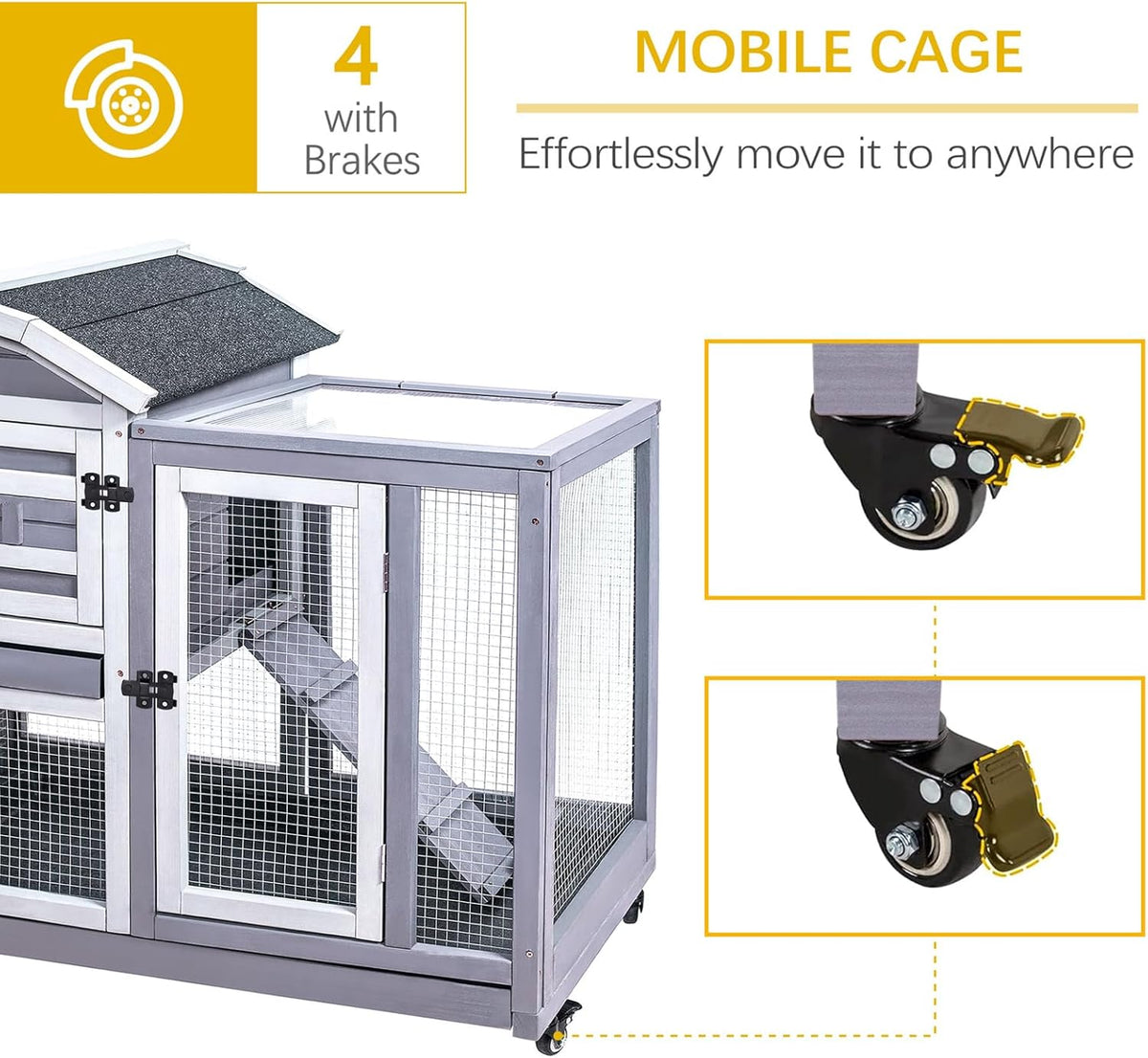 GEGURI Rabbit Hutch Indoor Rabbit Cage Outdoor, Wooden Bunny Cages for Guinea Pig with Wheels