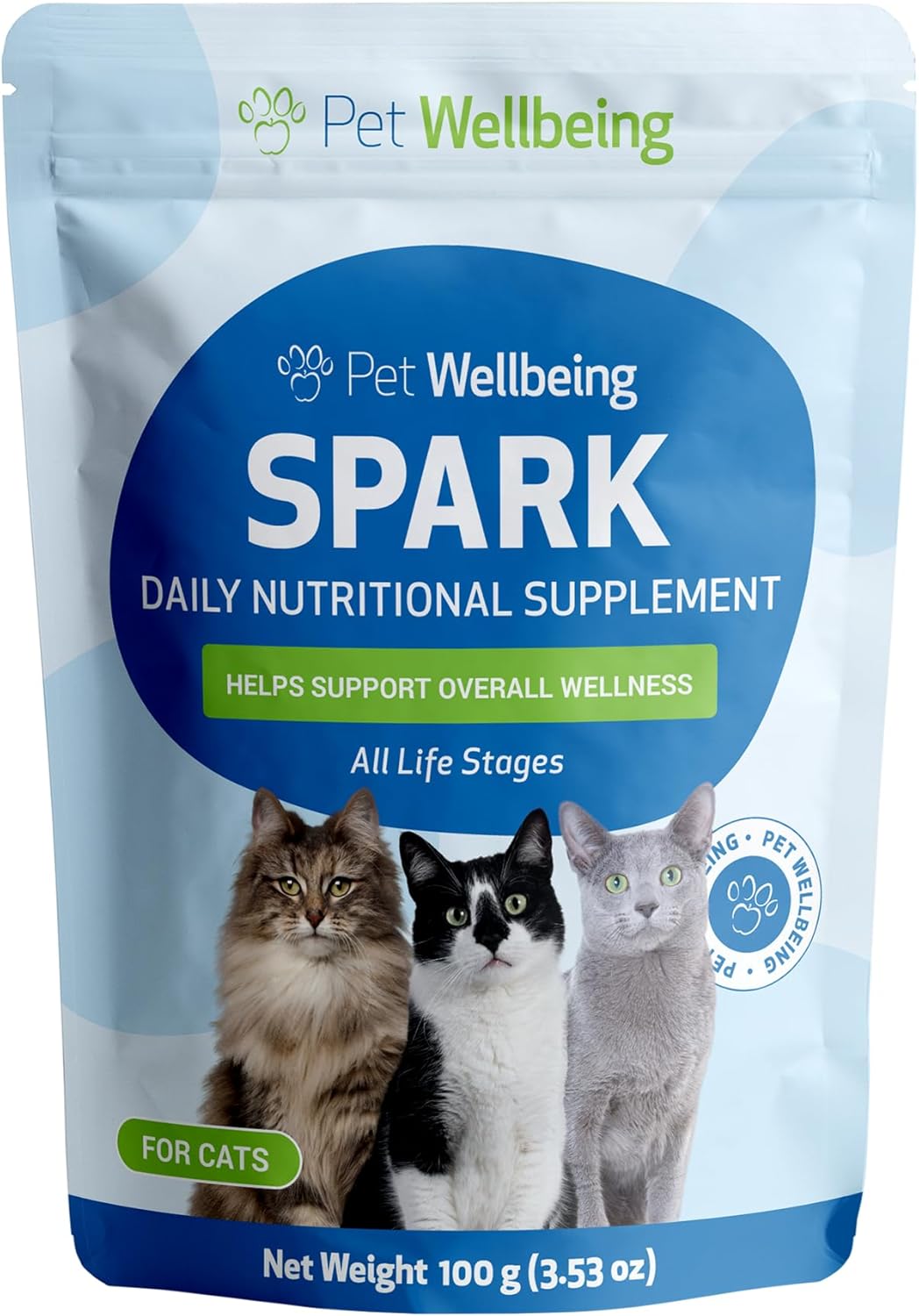 Pet Wellbeing Spark Daily Nutritional Greens Superfood for Cats - Probiotics, Prebiotics, Digestive