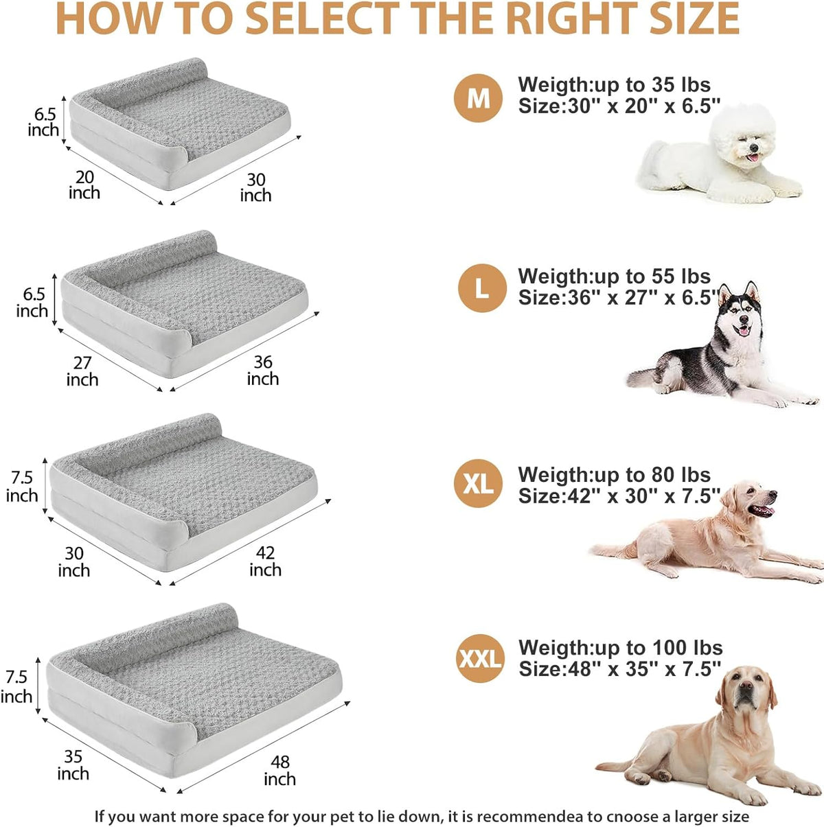 BFPETHOME Orthopedic Dog Beds for Large Dogs-Waterproof Sofa Dog Bed with Removable Washable Cover