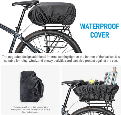 CXWXC Rear Bike Basket - Bicycle Rear Basket with Cargo Net and Waterproof Cover - Rear Mount