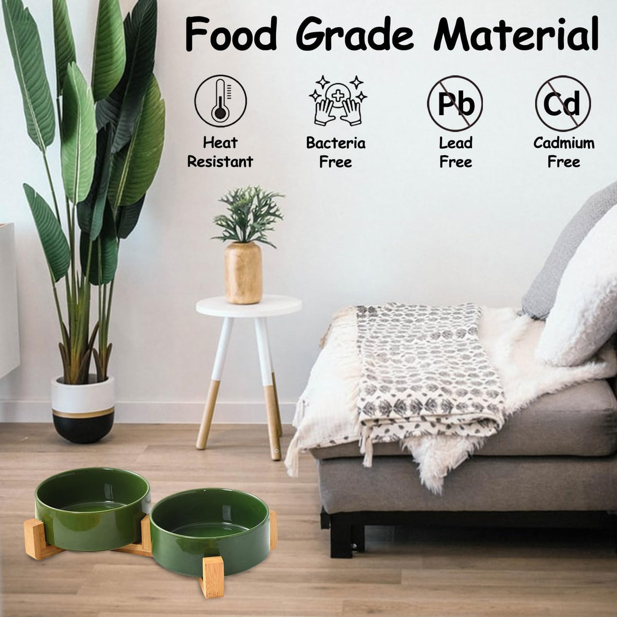 Petygooing Dog Bowls,Ceramic Cat Dog Bowl Set with Wood Stand for Food and Water,Non-Slip Cute