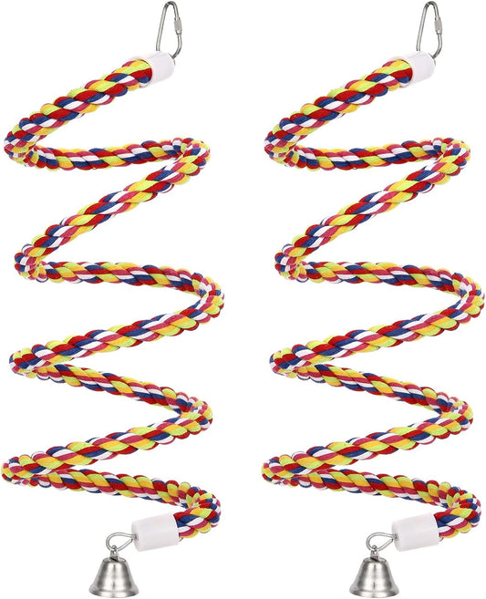 2Pcs 63'' Bird Rope Perches Birdcage Swing Toys 100% Cotton Natural Bird Perch Peck/Chewing with