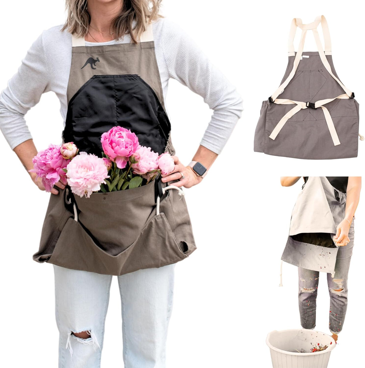 Roo Gardening Apron with Pockets & Harvesting, Picking Pouch - Adjustable, Water-resistant