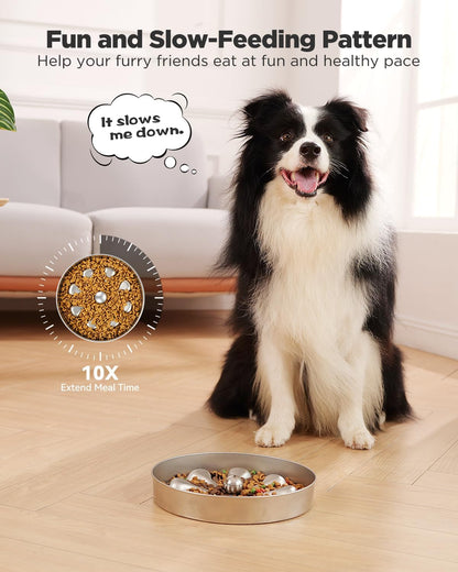 Slow Feeder Dog Bowl – Stainless Steel Non-Slip Metal Bowl for Slow Feeding, 5 Cups Large Capacity
