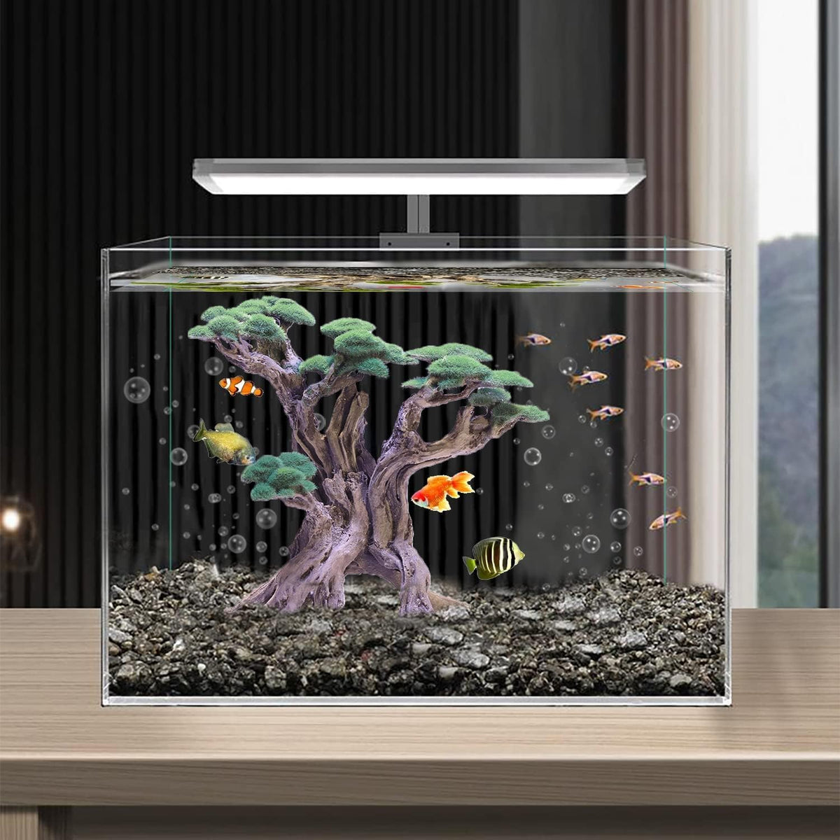 Fish Tank Decor- Bonsai Tree of The Forest with Faux Moss- Aquarium Decoration Aquascaping- Made of