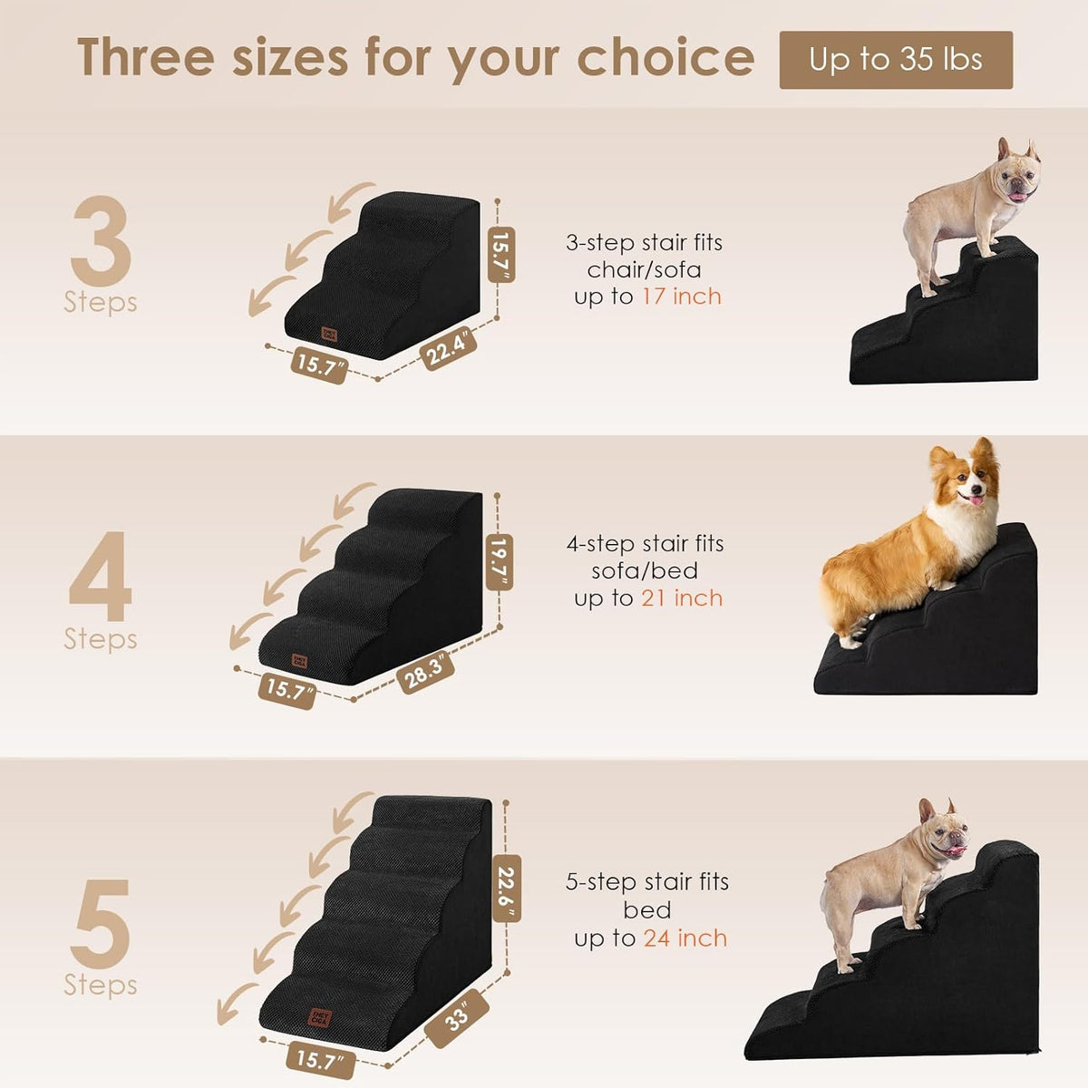 EHEYCIGA Curved Dog Stairs Ramp for High Beds 19.7" H, 4-Step Dog Steps for Small Dogs and Cats