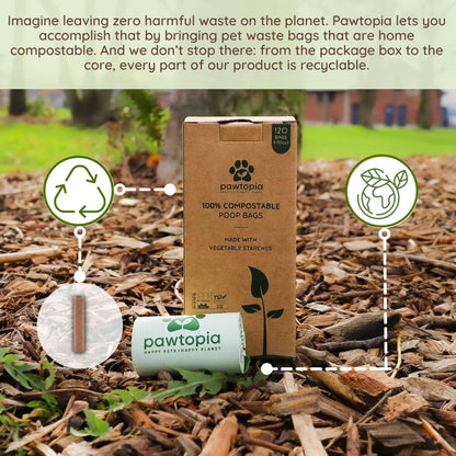 Pawtria Certified Home Compostable Dog Poop Bags (120), Biodegradable Poop Bags for Dogs, Cat