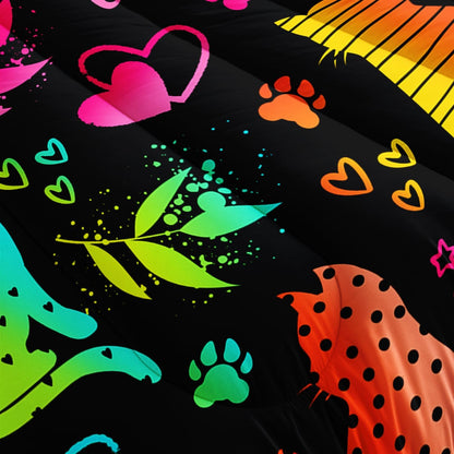 Kawaii Cat Animal Comforter 3Pcs Full Lovely Pet Cat Bedding Set for Kid Teen Girl Boy Adult Room