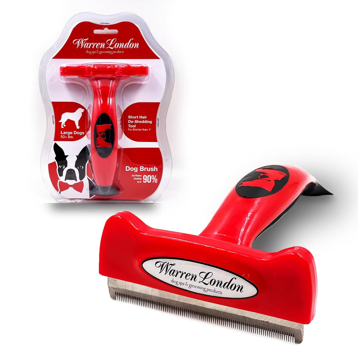 Warren London Deshedding Brush for Dogs – Large Short-Hair | 4-in Stainless-Steel Undercoat Rake