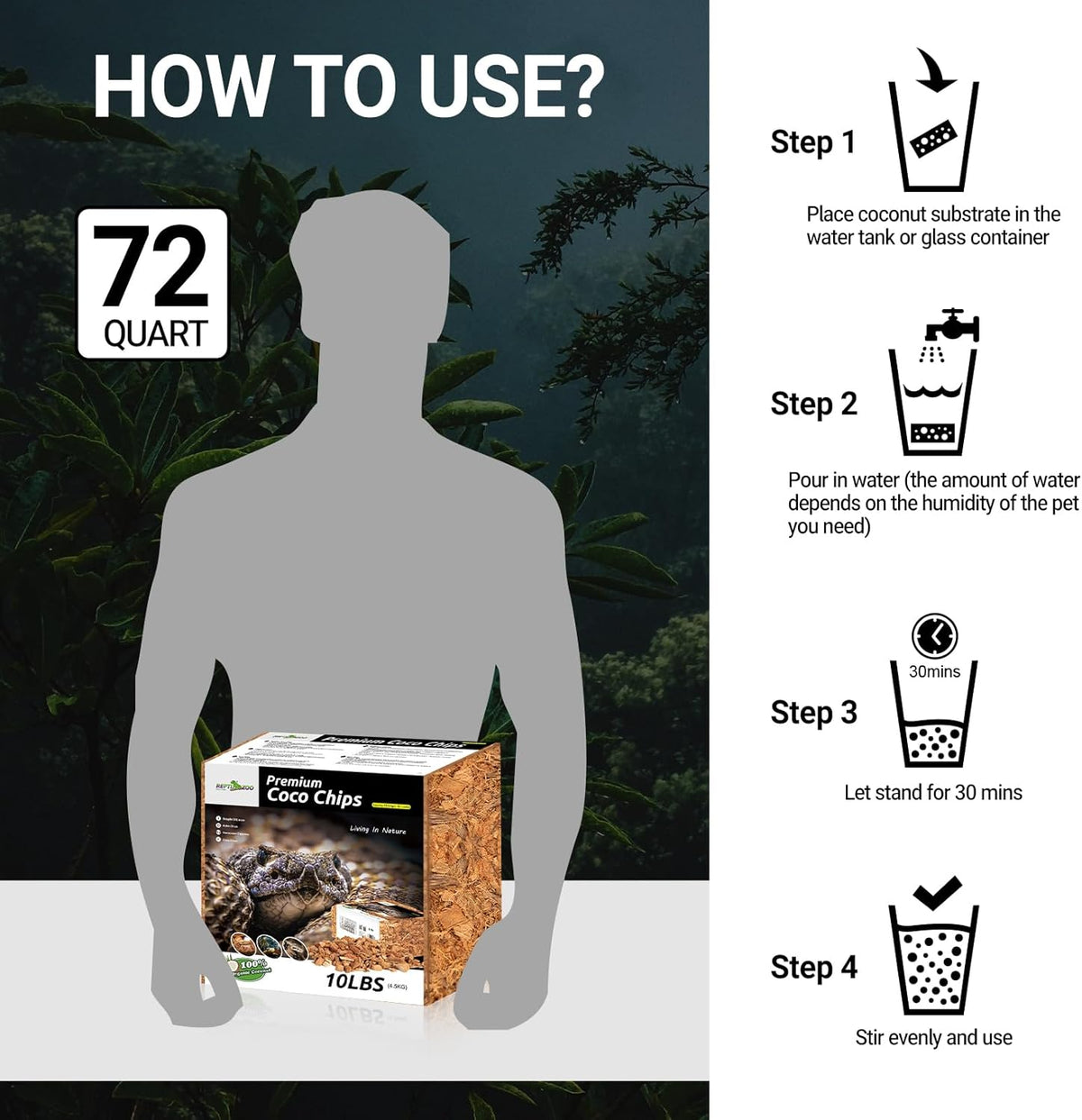 REPTI ZOO 72 Quart Reptiles Coconut Chip Substrate, Coco Husk Reptiles Bedding for Ball Python