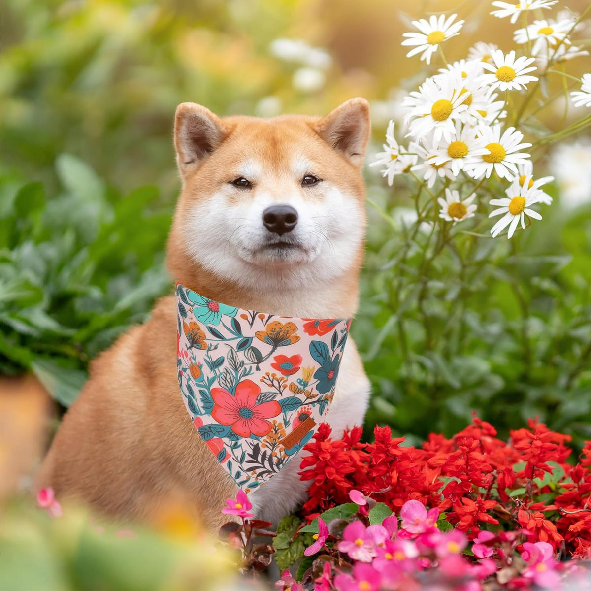 PTDECOR Flower Dog Bandana,2 Pcs Floral Reversible Dog Scarf, Multi Size, Triangle Pet Bandanas for