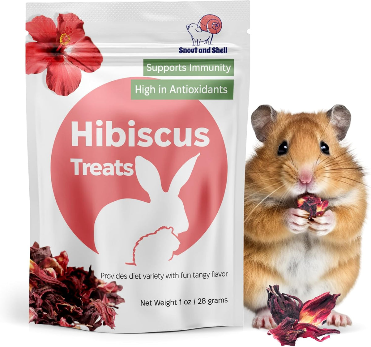 Snout and Shell Hibiscus Treats – 100% Natural Dried Flowers for Small Pets – Immunity Support &
