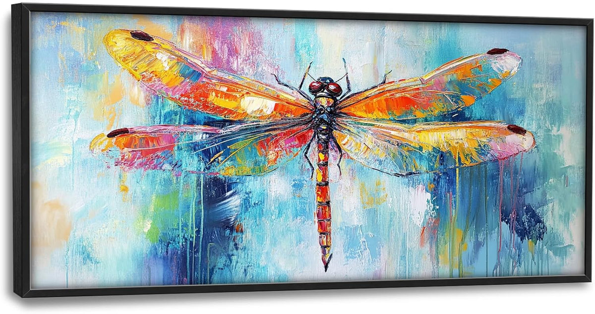 Extra Large Abstract Dragonfly Framed Wall Art for Living Room,Oversized Colorful Dragonfly