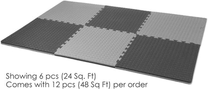 Xspec 1" Extra Thick 48 sq ft Reversible EVA Gym Foam Floor Mat Tiles (24" x 24"), Steel Pattern