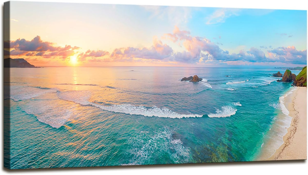 XXMWallArt FC3975 Tropical Beach Wall Art Blue Sea Sunset Natural Scenery Picture Print On Canvas