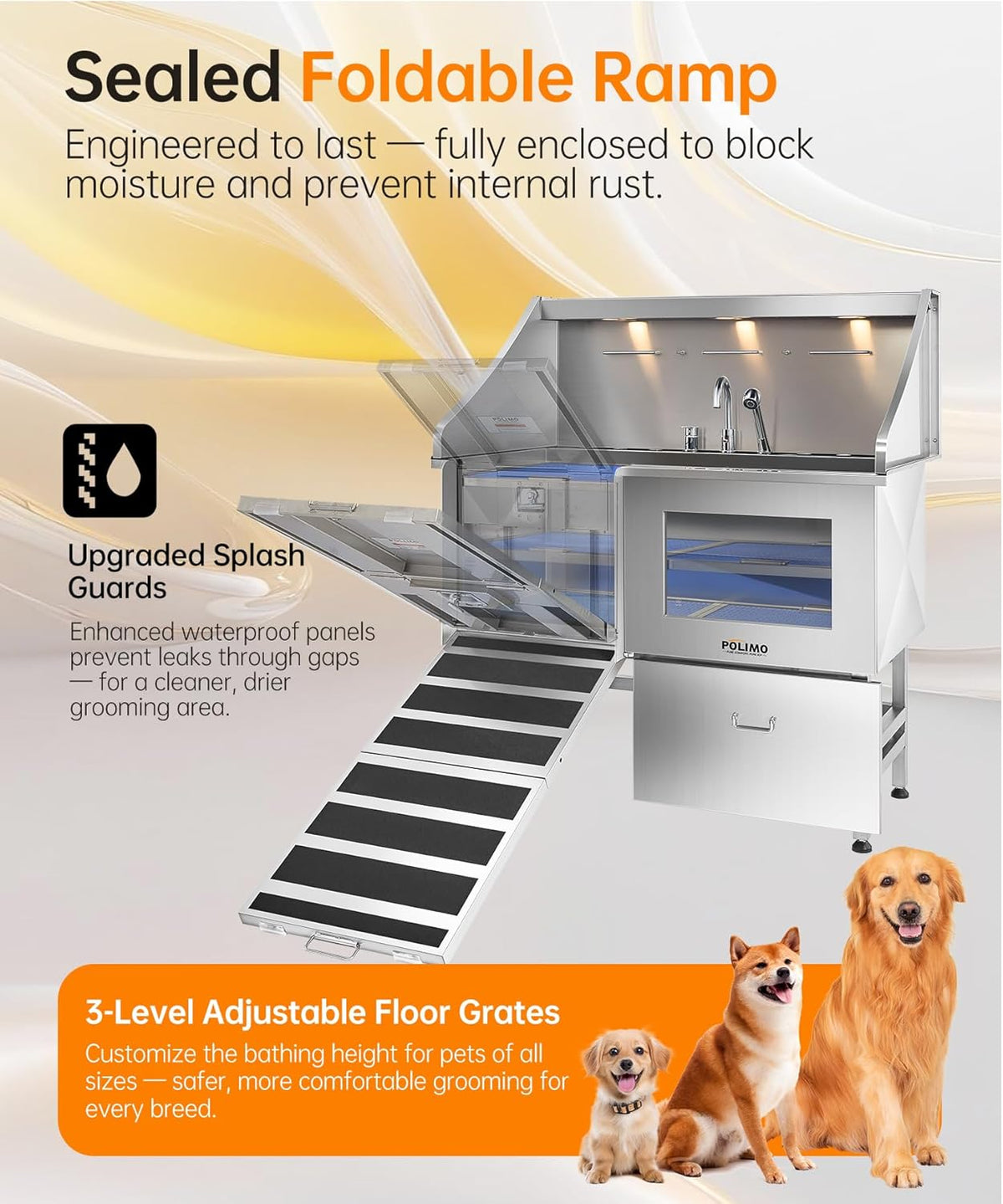 polimo Dog Washing Station, LED Professional Stainless Steel Dog Bathing Station 50", Dog Grooming