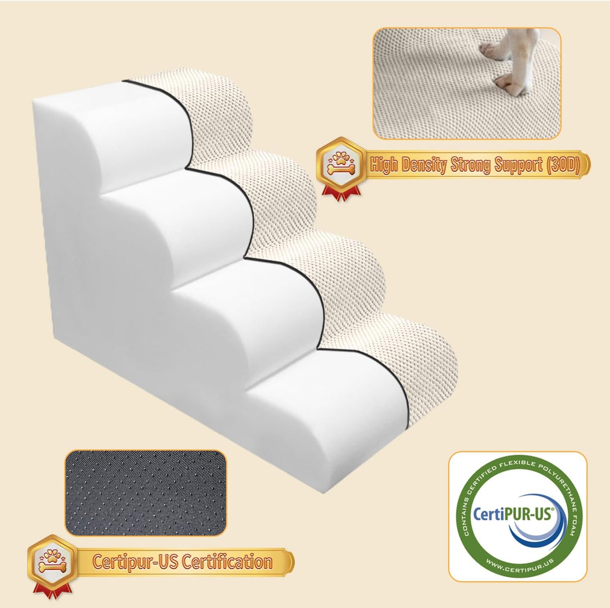 PAWSCART Dog Stairs for Small Dogs and Cats, 4-Step Dog Steps for Bed, 19.6" H Pet Stairs for High