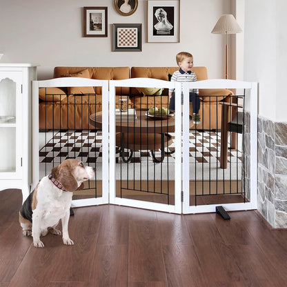 ZJSF Freestanding Dog Fence Indoor, Foldable Dog Gate for Doorways, Stairs or Hallways, Sturdy Wood