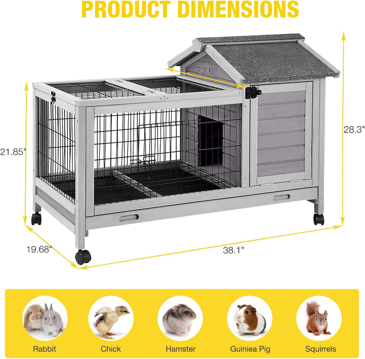 AIVITUVIN Rabbit Hutch Indoor with Wire Rabbit Cage Outdoor Bunny Cage with Run Guinea Pig Cage