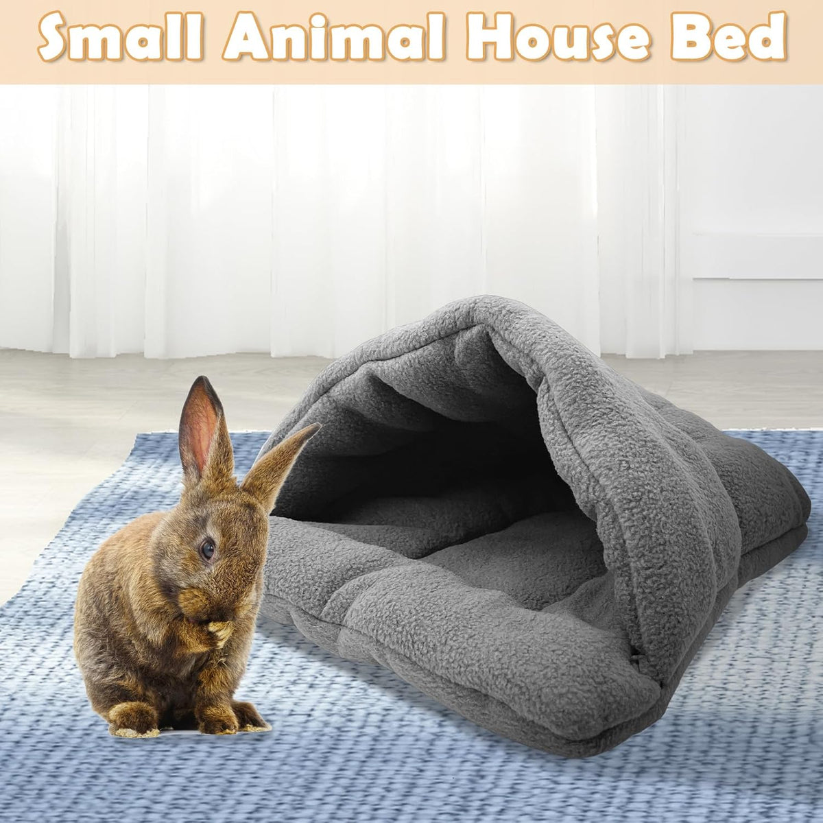 kathson Rabbit Cave Sleeping Bed Guinea Pig Hideout Cozy House Pet Soft Warm Fleece Winter Slipper