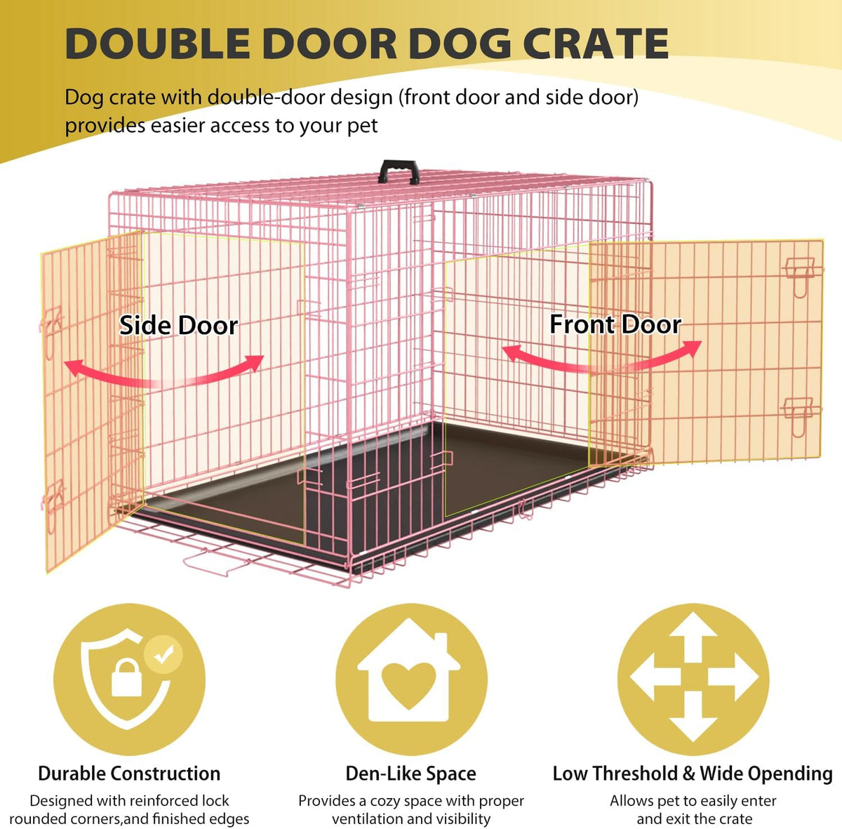 BestPet | Dog Crate | 48" | Pink | Foldable Metal Kennel with Double Doors, Secure Slide-Bolt