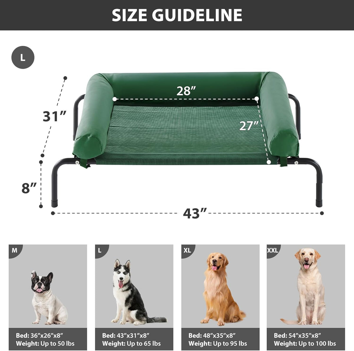 RRPETHOME Large Elevated Cooling Dog Bed, Raised Dog Cot Beds for Large Dogs, Elevated Outdoor Pet